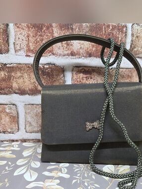 Jessica Mcclintock Elegant Satin Crossbody Evening Bag Rhinestone Bow Accent